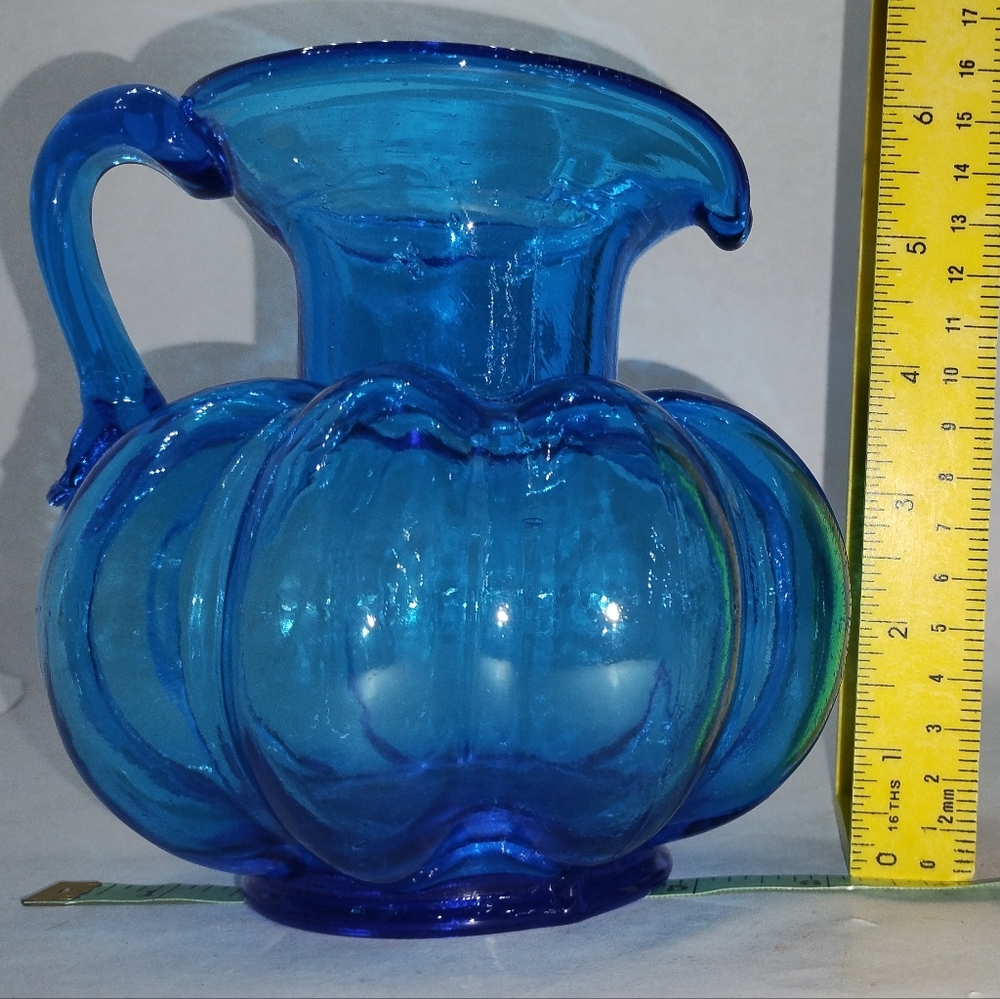 Clevenger Brothers Mid-Century Blue Art Glass Hand Blown Pumpkin Design … - Picture 3 of 8
